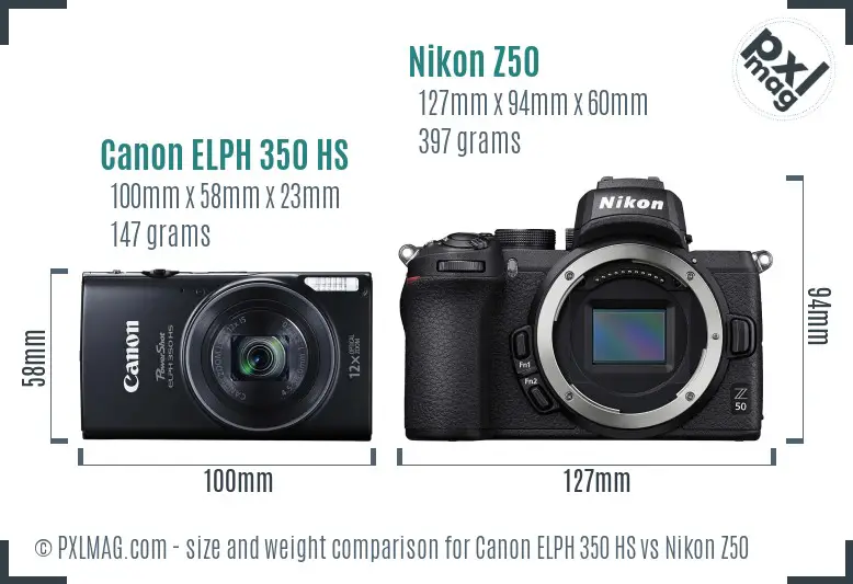Canon ELPH 350 HS vs Nikon Z50 size comparison