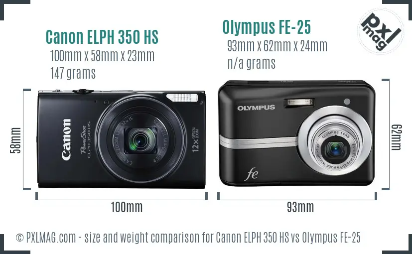 Canon ELPH 350 HS vs Olympus FE-25 size comparison