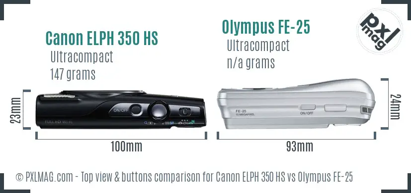Canon ELPH 350 HS vs Olympus FE-25 top view buttons comparison