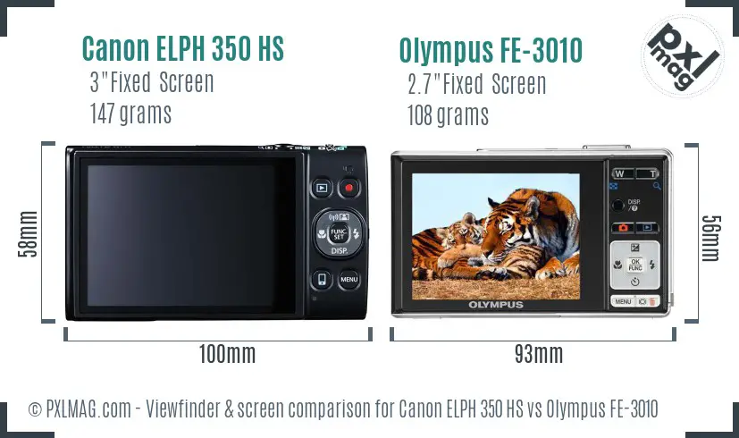 Canon ELPH 350 HS vs Olympus FE-3010 Screen and Viewfinder comparison