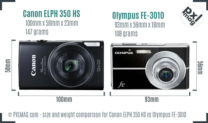 Canon ELPH 350 HS vs Olympus FE-3010 size comparison