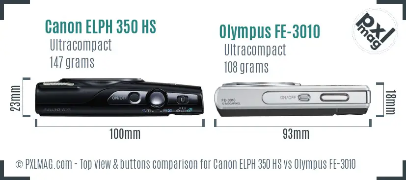 Canon ELPH 350 HS vs Olympus FE-3010 top view buttons comparison