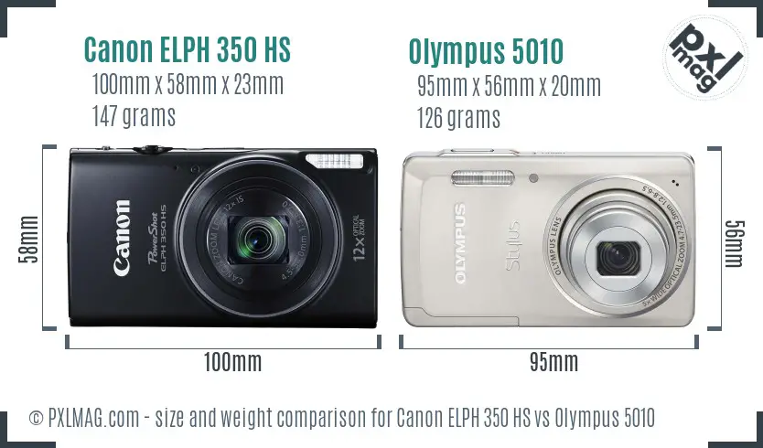 Canon ELPH 350 HS vs Olympus 5010 size comparison