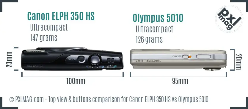 Canon ELPH 350 HS vs Olympus 5010 top view buttons comparison