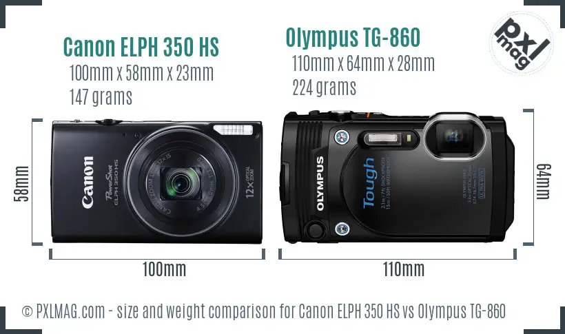 Canon ELPH 350 HS vs Olympus TG-860 size comparison Canon ELPH 350 HS vs Olympus TG-860 size comparison