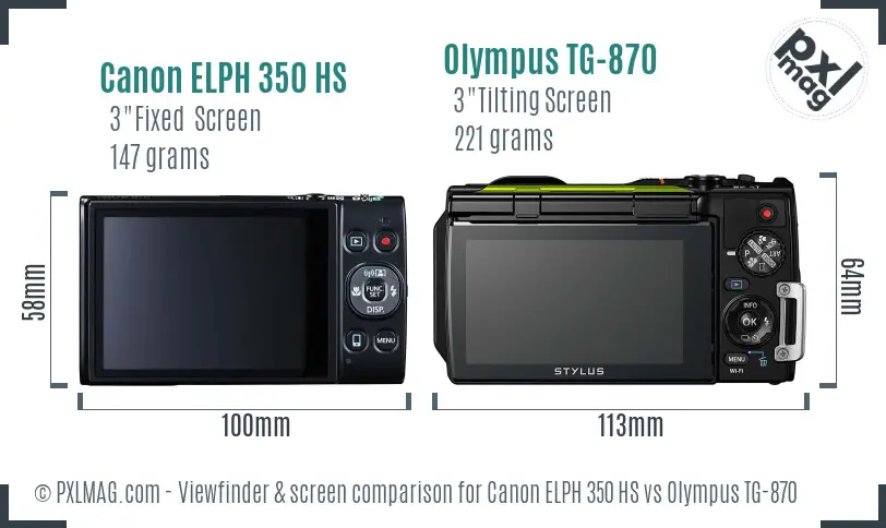 Canon ELPH 350 HS vs Olympus TG-870 Screen and Viewfinder comparison