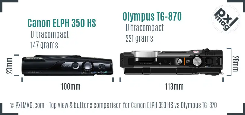 Canon ELPH 350 HS vs Olympus TG-870 top view buttons comparison