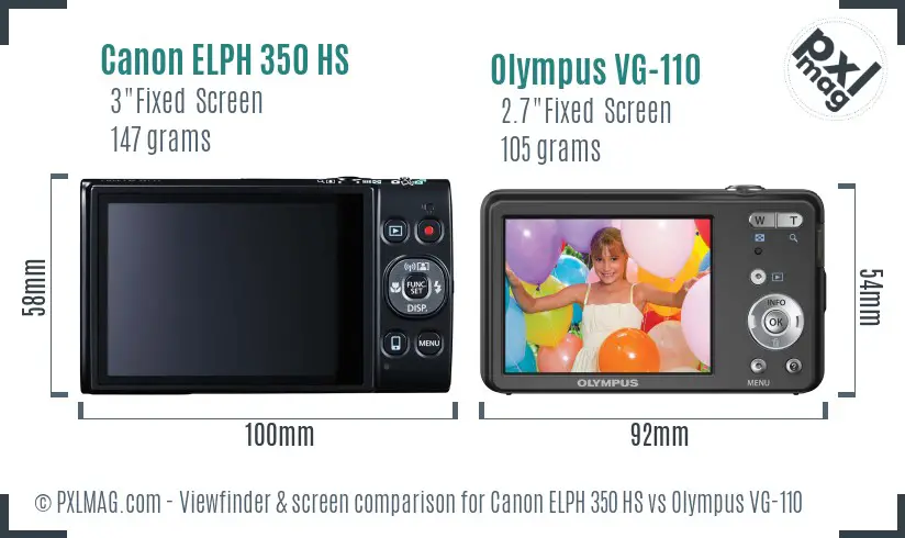 Canon ELPH 350 HS vs Olympus VG-110 Screen and Viewfinder comparison