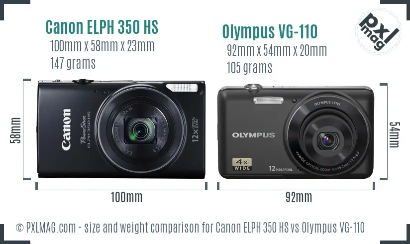 Canon ELPH 350 HS vs Olympus VG-110 size comparison