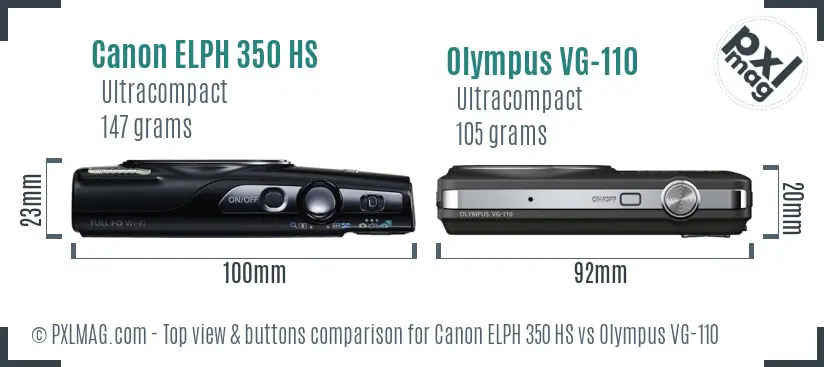 Canon ELPH 350 HS vs Olympus VG-110 top view buttons comparison