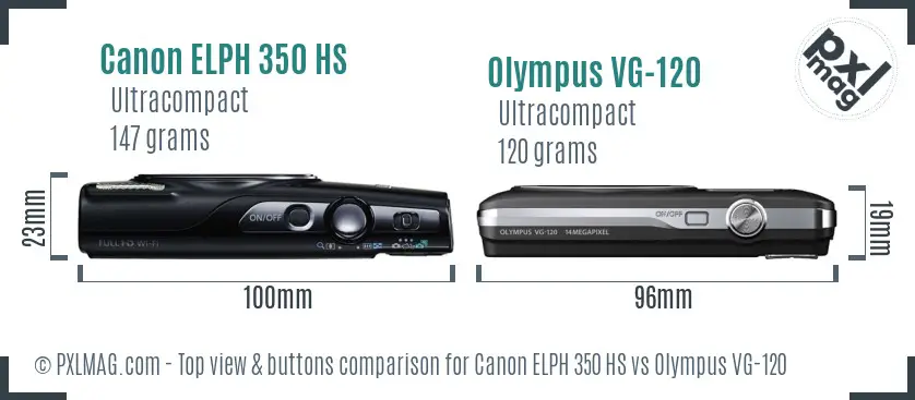 Canon ELPH 350 HS vs Olympus VG-120 top view buttons comparison