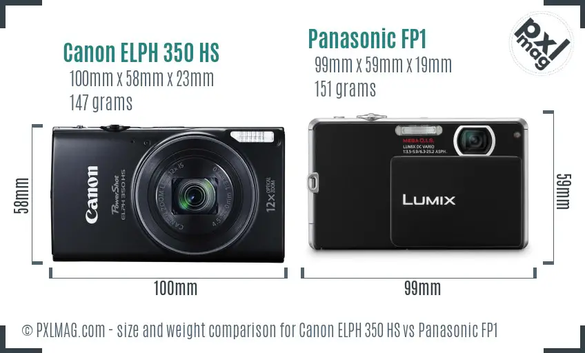 Canon ELPH 350 HS vs Panasonic FP1 size comparison