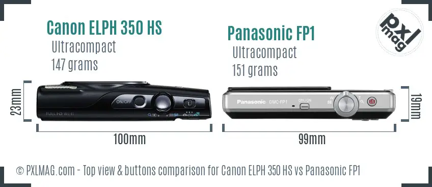 Canon ELPH 350 HS vs Panasonic FP1 top view buttons comparison