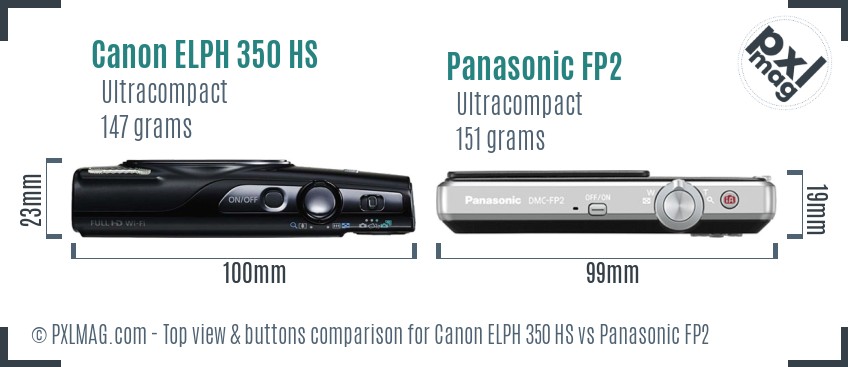 Canon ELPH 350 HS vs Panasonic FP2 top view buttons comparison