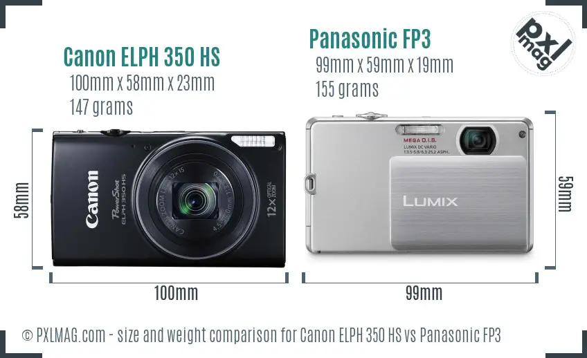 Canon ELPH 350 HS vs Panasonic FP3 size comparison