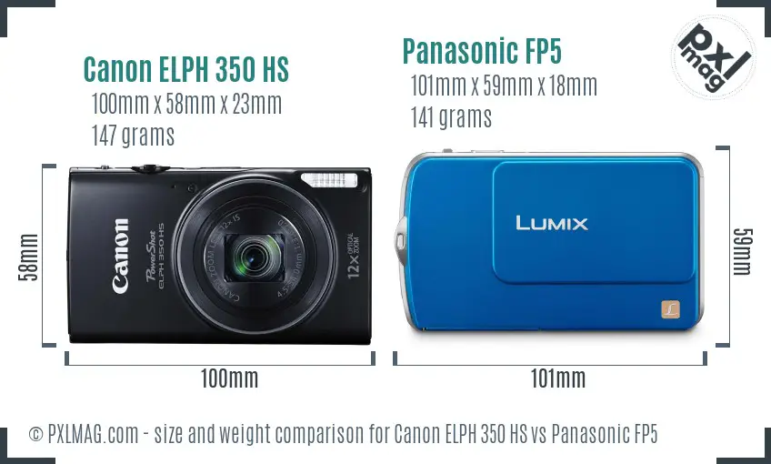 Canon ELPH 350 HS vs Panasonic FP5 size comparison