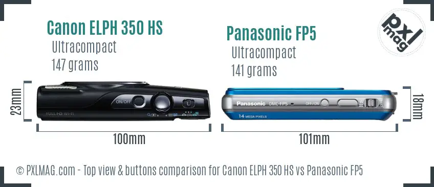 Canon ELPH 350 HS vs Panasonic FP5 top view buttons comparison