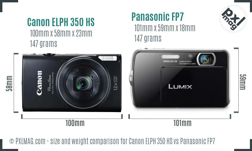 Canon ELPH 350 HS vs Panasonic FP7 size comparison