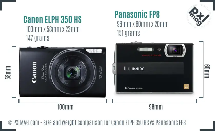 Canon ELPH 350 HS vs Panasonic FP8 size comparison
