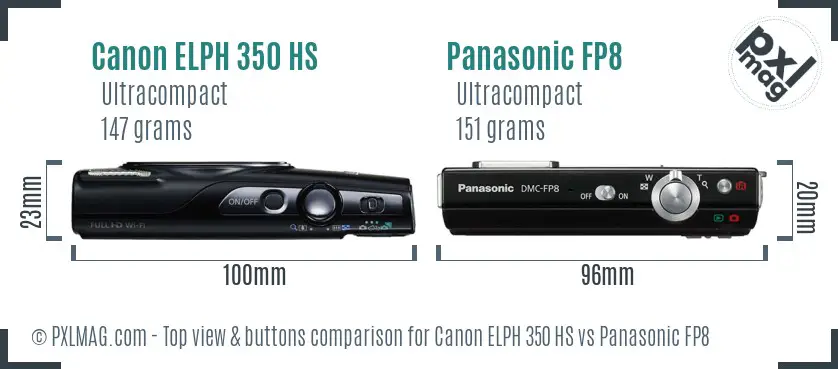 Canon ELPH 350 HS vs Panasonic FP8 top view buttons comparison