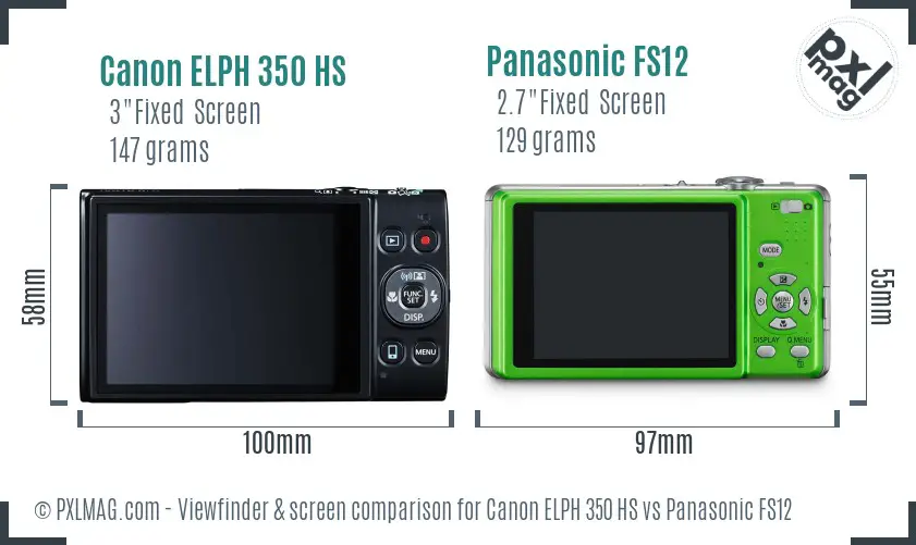 Canon ELPH 350 HS vs Panasonic FS12 Screen and Viewfinder comparison