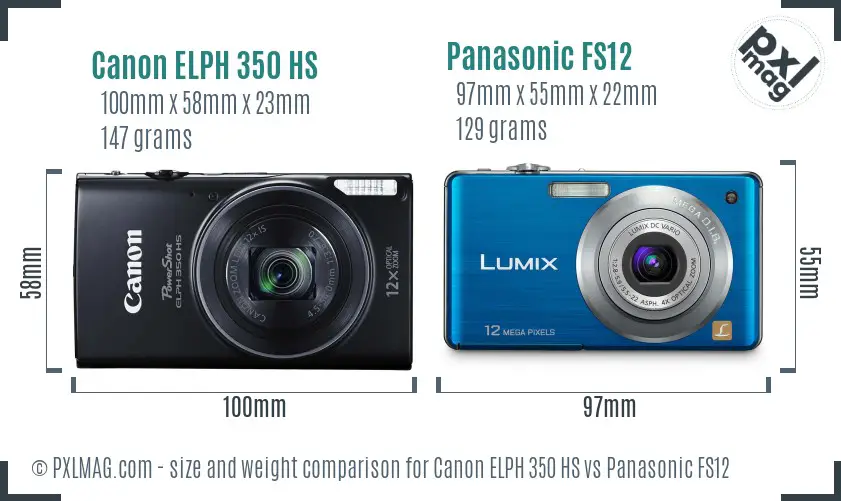 Canon ELPH 350 HS vs Panasonic FS12 size comparison