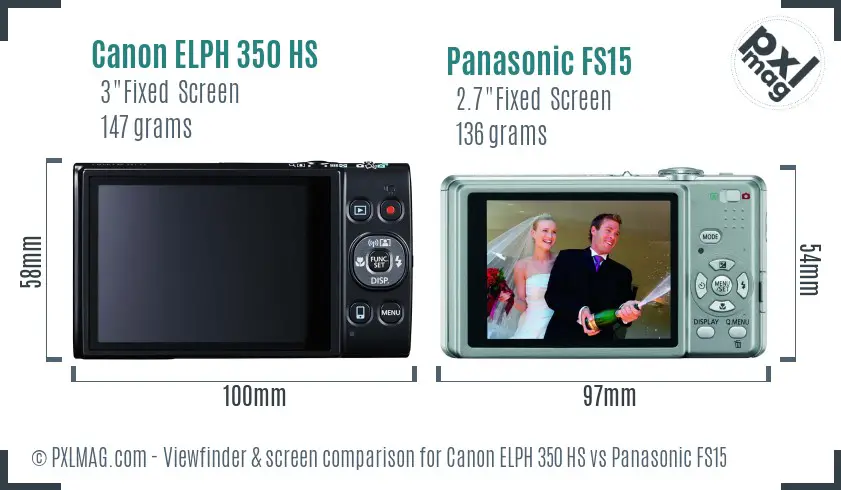 Canon ELPH 350 HS vs Panasonic FS15 Screen and Viewfinder comparison