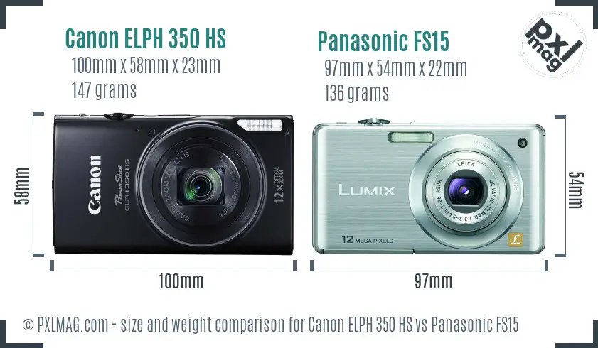 Canon ELPH 350 HS vs Panasonic FS15 size comparison