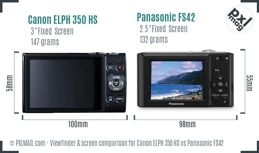 Canon ELPH 350 HS vs Panasonic FS42 Screen and Viewfinder comparison