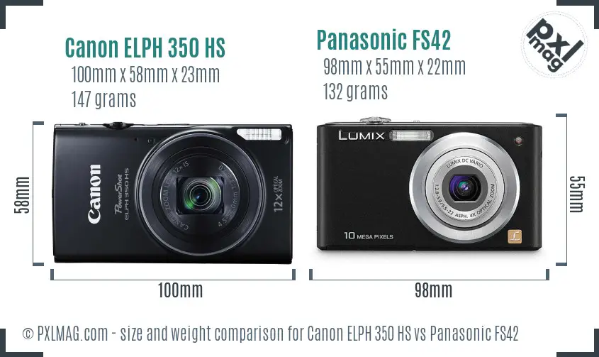 Canon ELPH 350 HS vs Panasonic FS42 size comparison