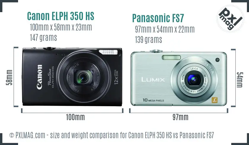Canon ELPH 350 HS vs Panasonic FS7 size comparison