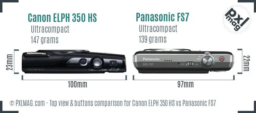 Canon ELPH 350 HS vs Panasonic FS7 top view buttons comparison