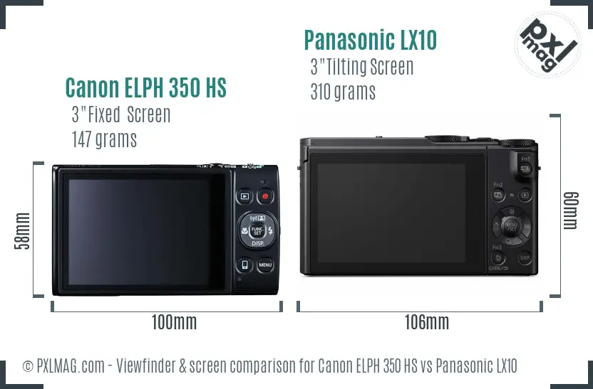 Canon ELPH 350 HS vs Panasonic LX10 Screen and Viewfinder comparison