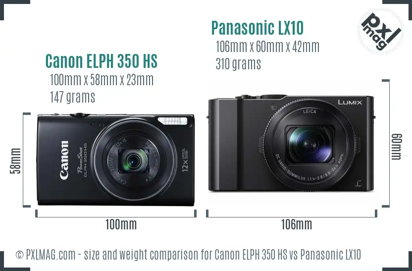 Canon ELPH 350 HS vs Panasonic LX10 size comparison