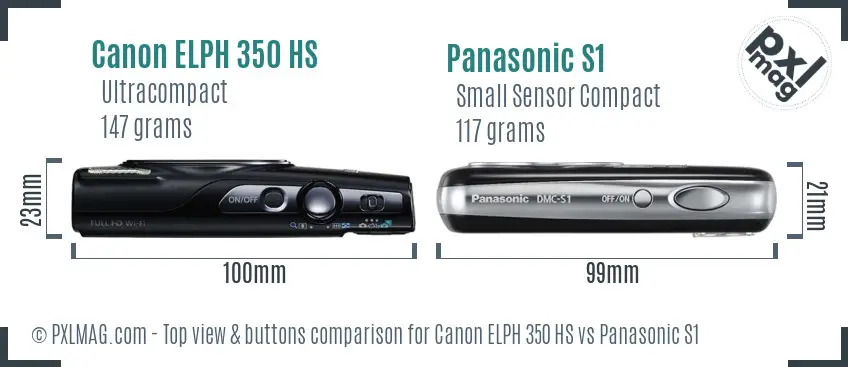 Canon ELPH 350 HS vs Panasonic S1 top view buttons comparison