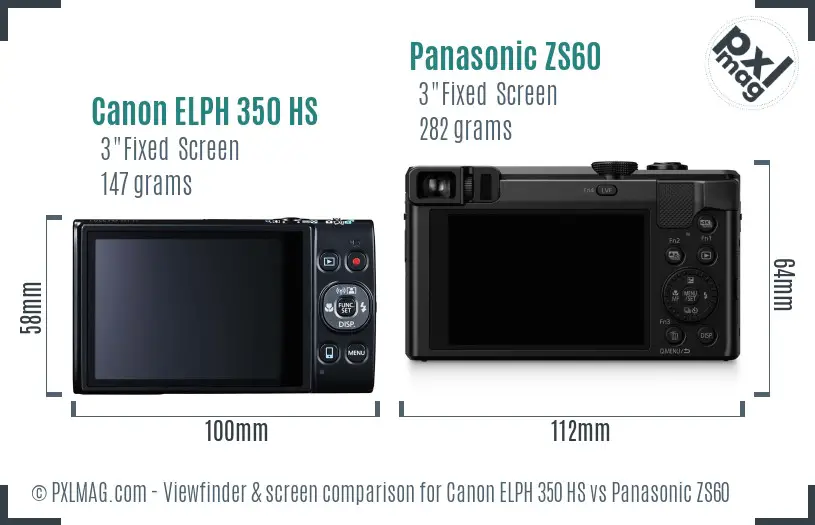 Canon ELPH 350 HS vs Panasonic ZS60 Screen and Viewfinder comparison