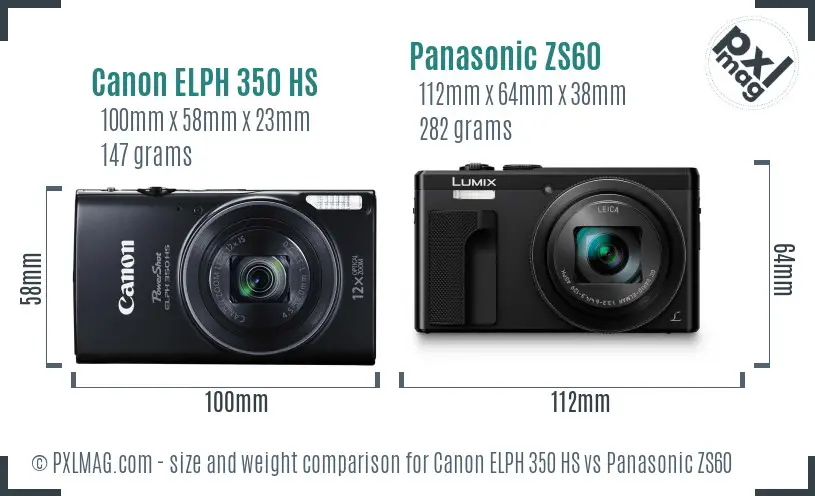 Canon ELPH 350 HS vs Panasonic ZS60 size comparison