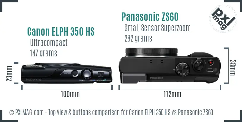 Canon ELPH 350 HS vs Panasonic ZS60 top view buttons comparison