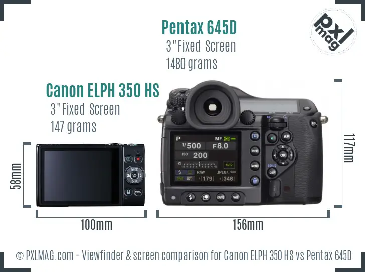Canon ELPH 350 HS vs Pentax 645D Screen and Viewfinder comparison