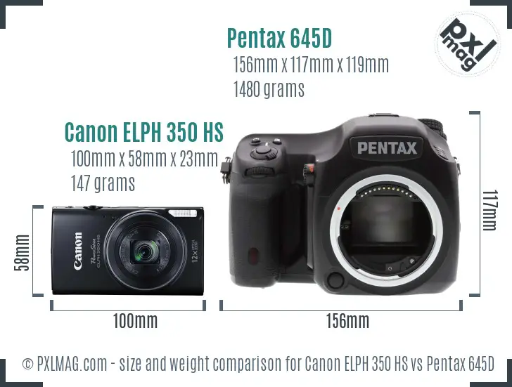 Canon ELPH 350 HS vs Pentax 645D size comparison