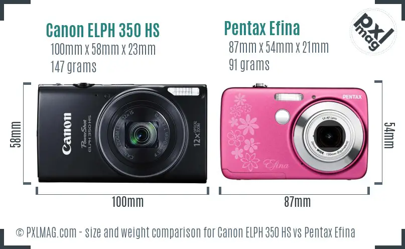 Canon ELPH 350 HS vs Pentax Efina size comparison