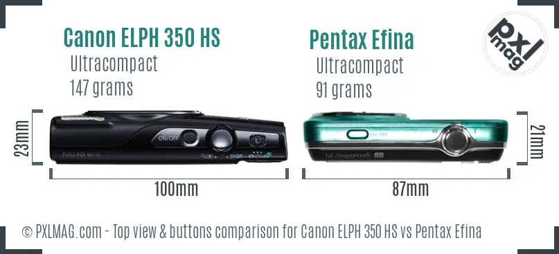 Canon ELPH 350 HS vs Pentax Efina top view buttons comparison