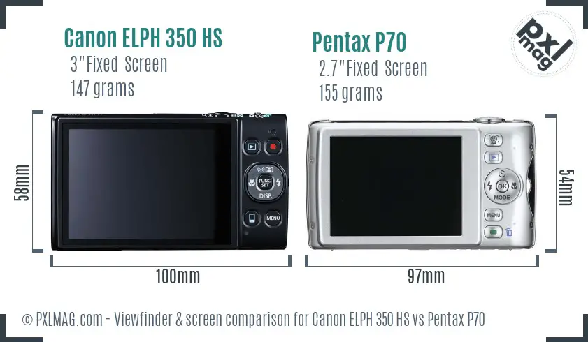 Canon ELPH 350 HS vs Pentax P70 Screen and Viewfinder comparison