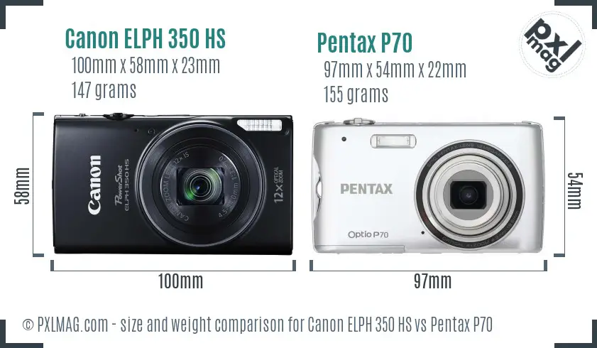Canon ELPH 350 HS vs Pentax P70 size comparison