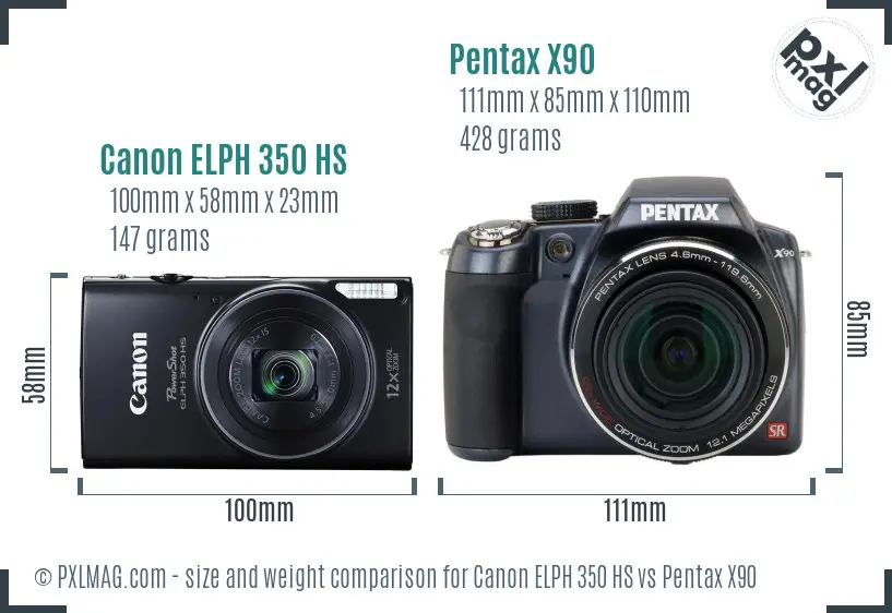 Canon ELPH 350 HS vs Pentax X90 size comparison
