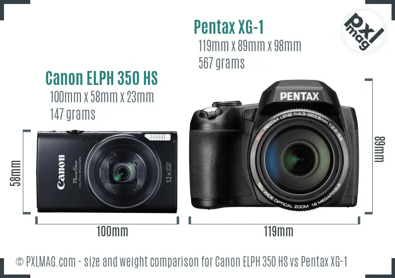 Canon ELPH 350 HS vs Pentax XG-1 size comparison
