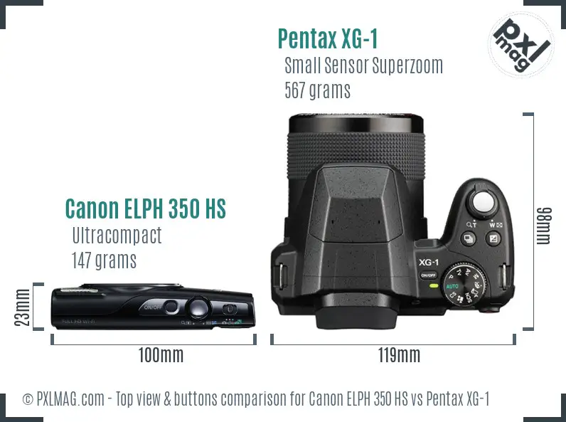 Canon ELPH 350 HS vs Pentax XG-1 top view buttons comparison