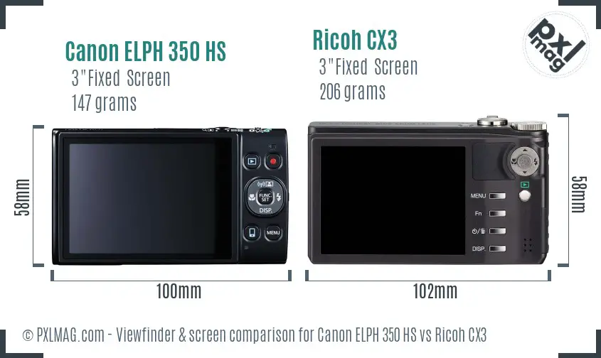 Canon ELPH 350 HS vs Ricoh CX3 Screen and Viewfinder comparison
