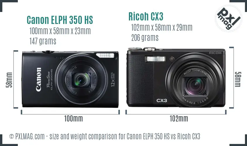 Canon ELPH 350 HS vs Ricoh CX3 size comparison