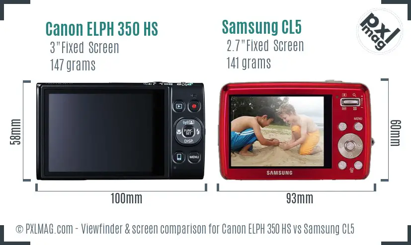Canon ELPH 350 HS vs Samsung CL5 Screen and Viewfinder comparison